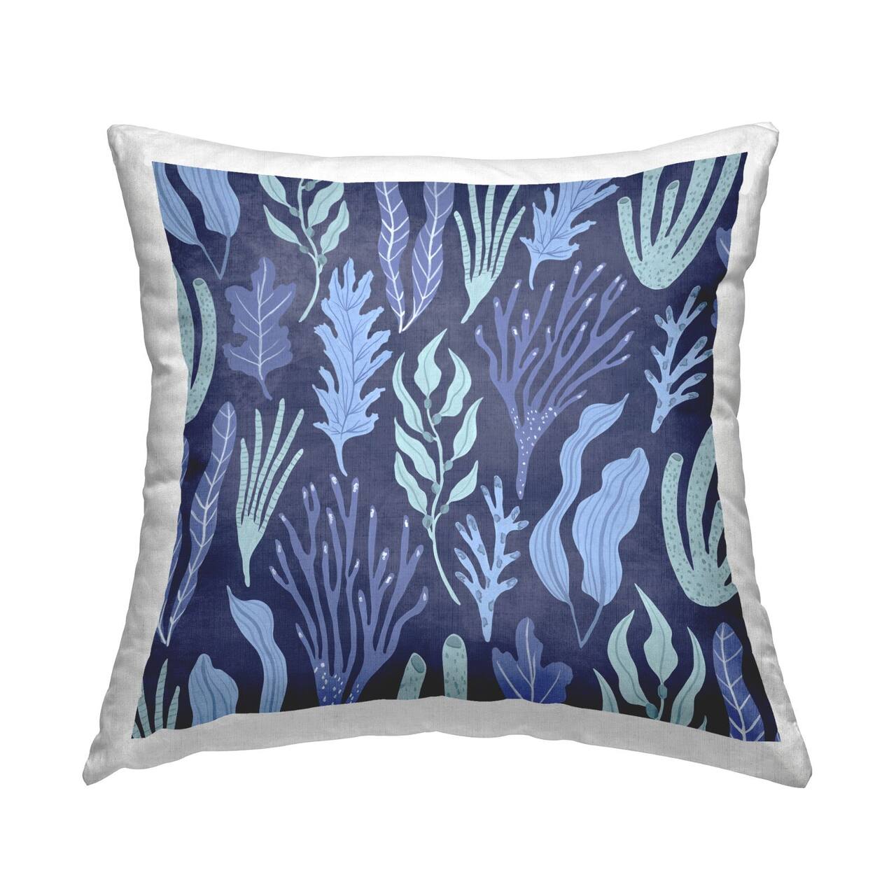 Stupell Industries Blue Nautical Mixed Coral Plants Pattern Throw Pillow, 18" x 18"